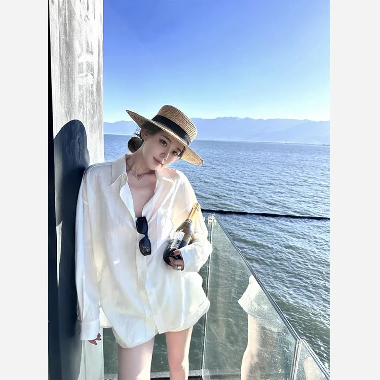 慵懒夏日老钱感高级中长袖宽松透气防晒衬衫时尚百搭短裤套装