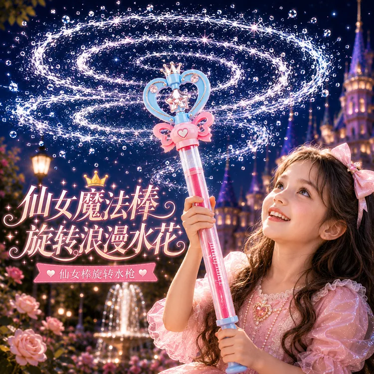 仙女魔法棒烟花水枪儿童玩水玩具女孩抽拉式夏季玩水魔法棒水枪