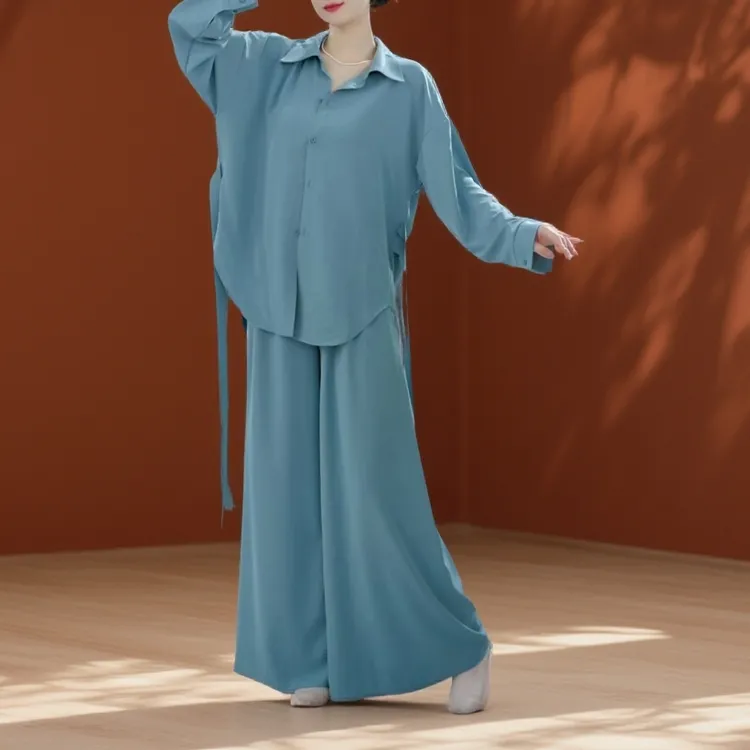 老师同款 舞蹈服衬衣女形体服捏褶阔型宽松衬衣裤子24755+24756