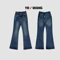 【YD精选】复古蓝烫钻高腰牛仔裤  设计款时尚休闲小众气质女人味