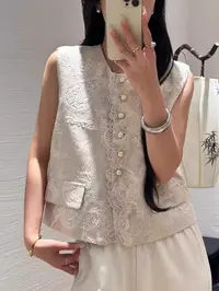【国风中式马甲】刺绣拼接纽扣蕾丝气质轻奢马夹女 苋 19335(25802)