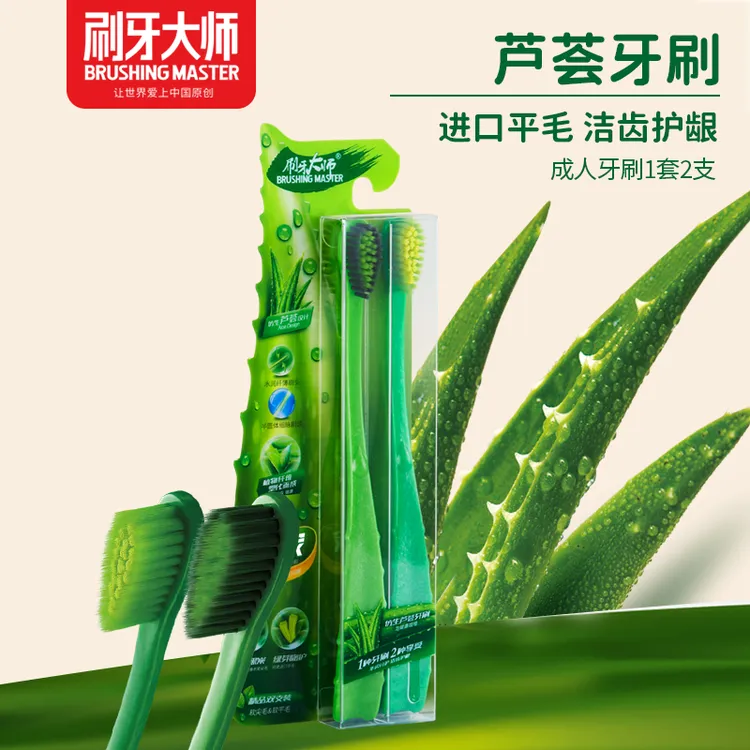 刷牙大师成人情侣牙刷植物精华进口中软毛洁净护龈可爱芦荟双支装