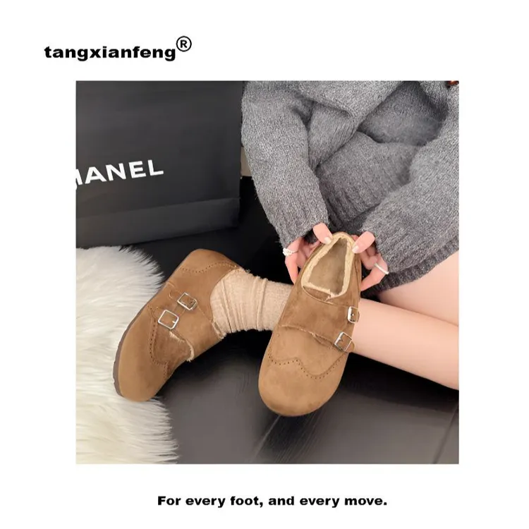 勃肯鞋雕花布洛克休闲纯色棉鞋休闲风学院风冬季