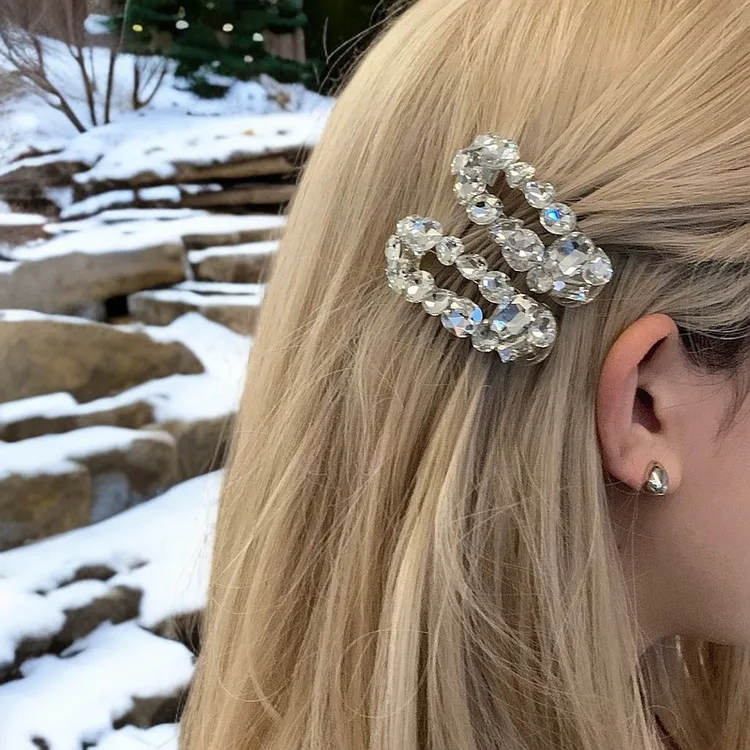 小众高级感超闪锆石椭圆形发夹 化妆边夹刘海夹发卡