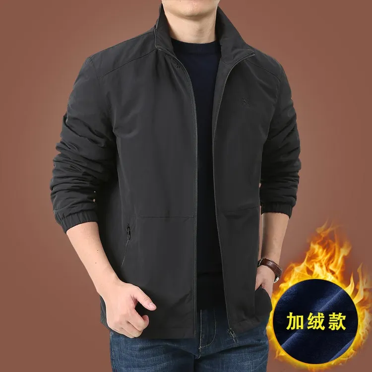 男士秋冬高档夹克外套加绒休闲上衣加厚保暖休闲胖子大码棉服新款