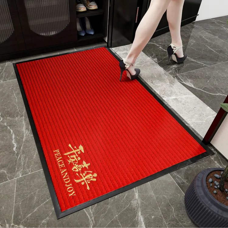 入户门垫新款玄关脚垫家用进门地毯可裁剪防滑耐磨双条纹刺绣
