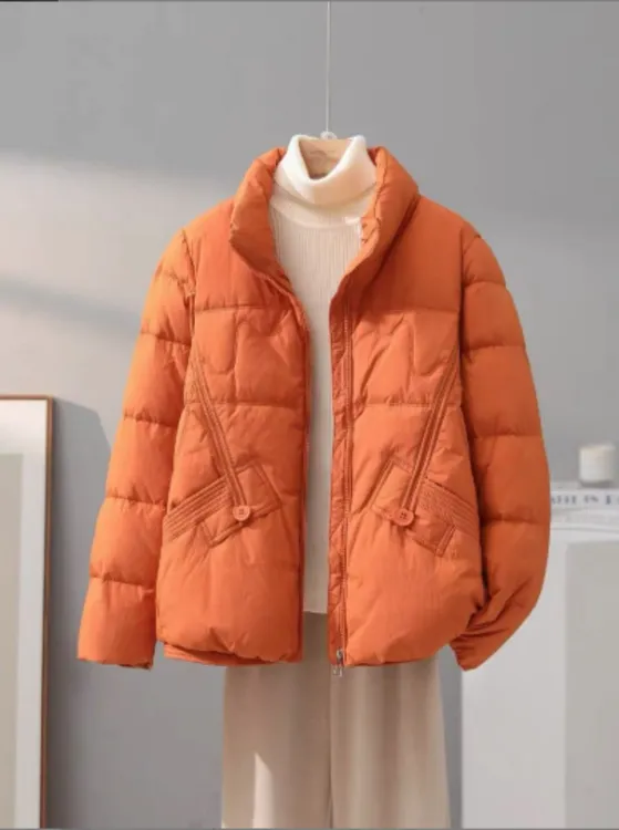 立领时尚女保暖百搭短款纯色抗寒显瘦女