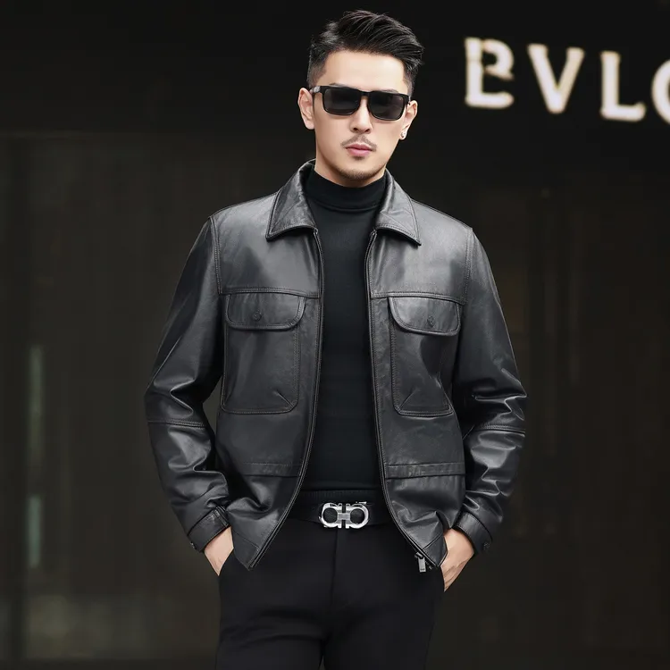 恩密比韦皮衣外套男士短款2025新款头层牛皮夹克加厚机车休闲冬季