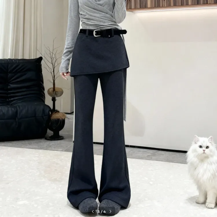 欧洲站2025冬百搭显瘦高腰宽松休闲加绒加厚屁帘阔腿裤长裤微喇裤