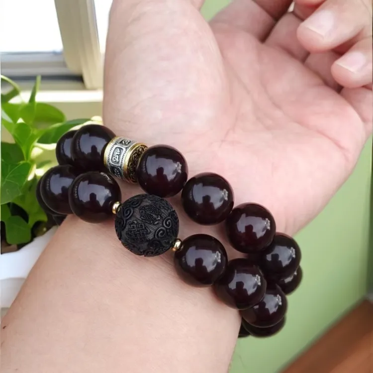 正宗双圈溏心老料风化圆珠手持念珠男女款双圈菩提双圈菩提根手串