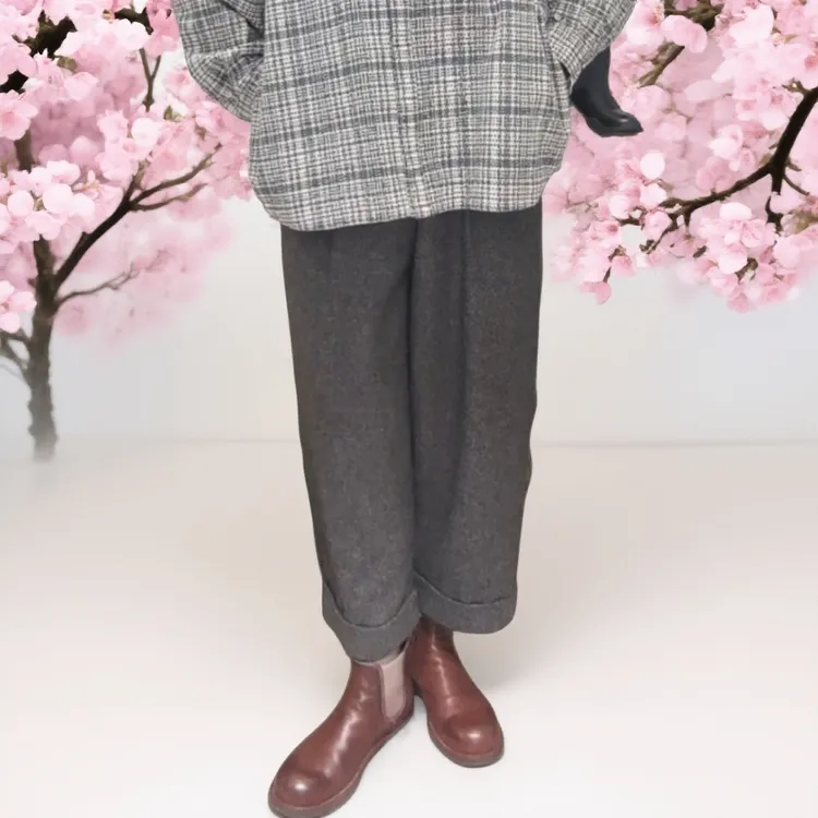 新思维秋冬新款老钱风复古格子直筒裤高腰显瘦百搭休闲九分裤女