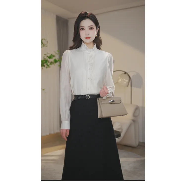 【婷婷甄选】流光风8591095米白色衬衫女长袖轻奢法式气质衬衣时尚