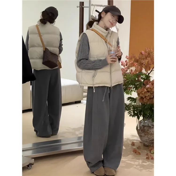 白鸭绒马甲女羽绒冬季新款韩系宽松百搭白鸭绒马夹叠穿坎肩外套