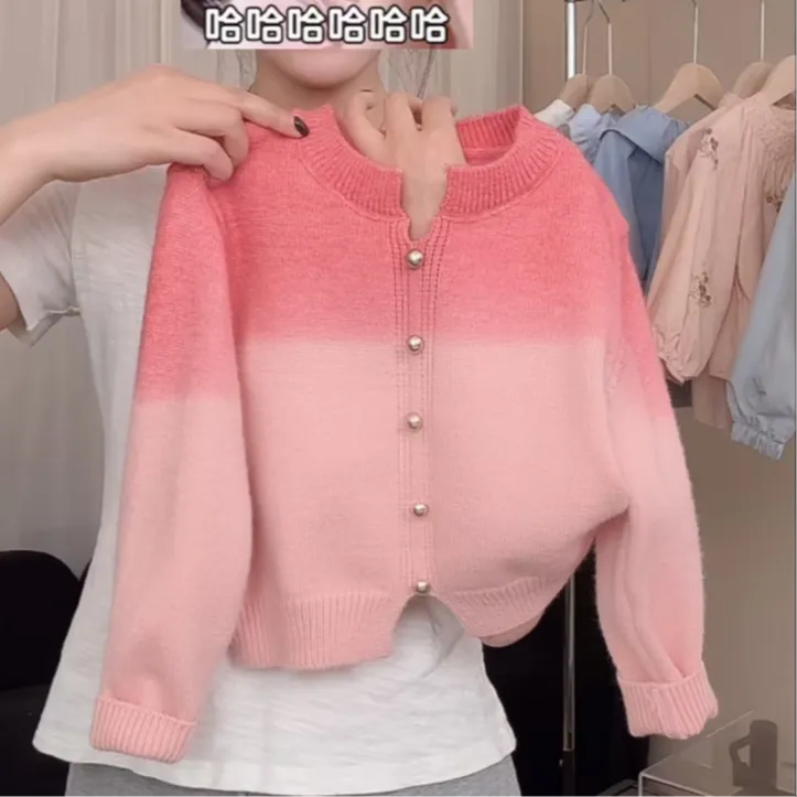 女童秋季新款针织衫洋气女宝宝渐变色百搭时尚套头毛衣