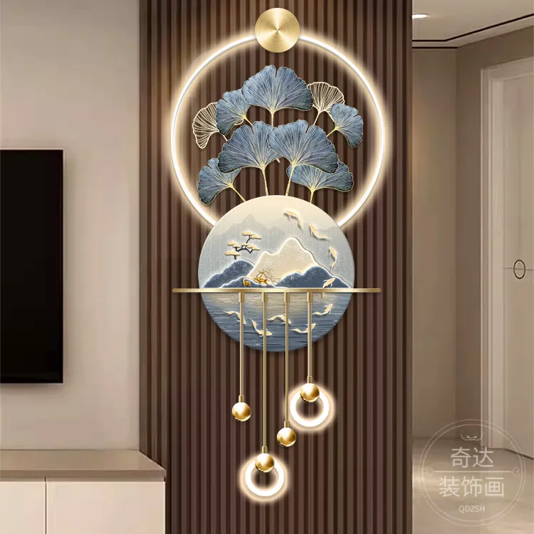 九鱼图玄关装饰画高档立体LED 壁灯电视背景墙壁挂画入户走廊挂画