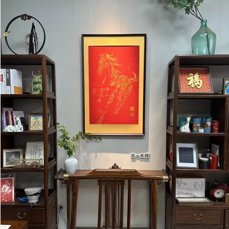 大漠.梵尘-刺绣材质【马到成功】茶室挂画书房挂画刺绣画