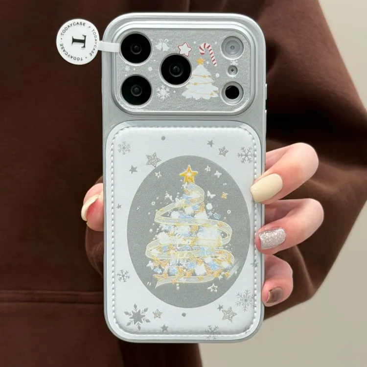 电镀银丝带圣诞树适用苹果17pro手机壳创意iPhone16个性14新款13