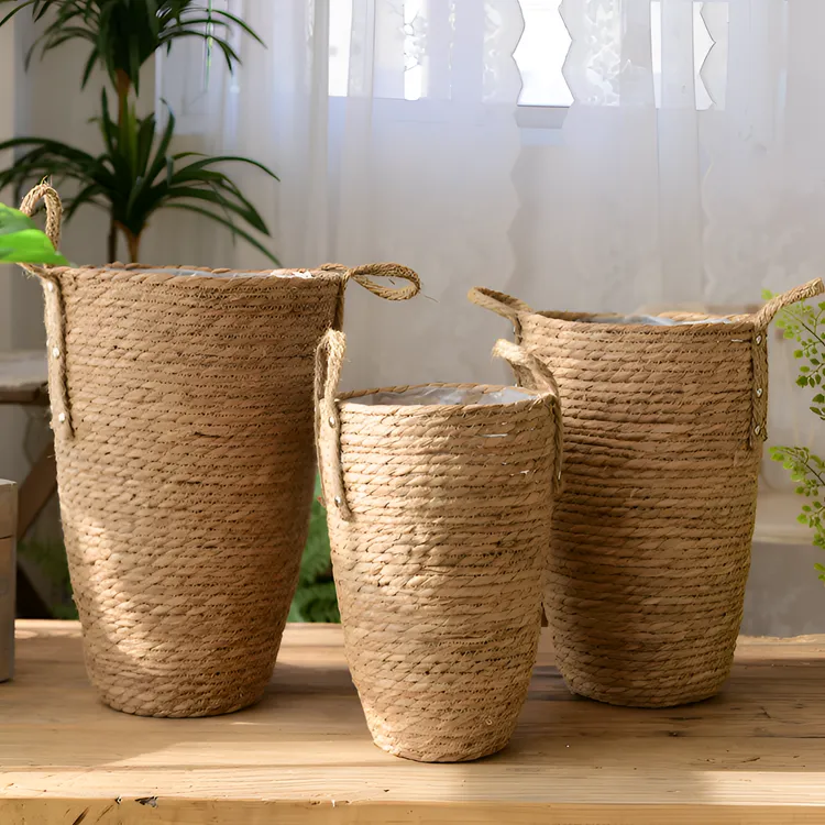 北欧风草编织花篮大号花瓶摆件客厅插花干花现代简约藤编花盆专用