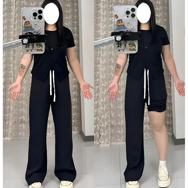 设计感夏季高腰窄版阔腿裤休闲女装薄款阔腿裤休闲裤显瘦气质百搭