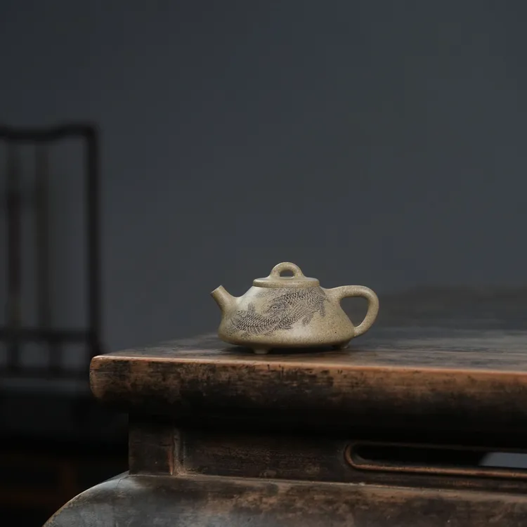 无名之砂【子冶石瓢】精挑芝麻绿泥丨宜兴紫砂壶高端茶器茶具