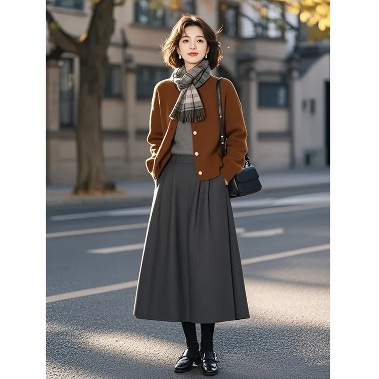 2025秋胖mm搭配一整套秋装上班通勤气质穿搭休闲毛衣半身裙套装