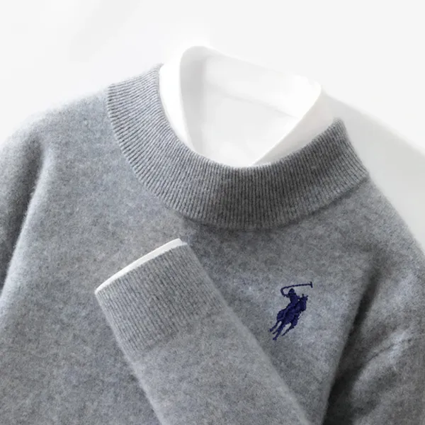 【专柜轻奢】2025新款高档男士万针刺绣精纺羊毛针织打底衫毛衣 