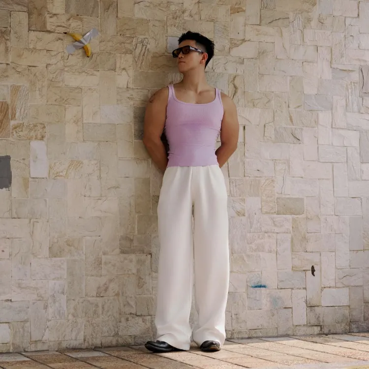 RUSTY DUSTY 莫兰迪紫色螺纹修身显瘦时尚打底背心