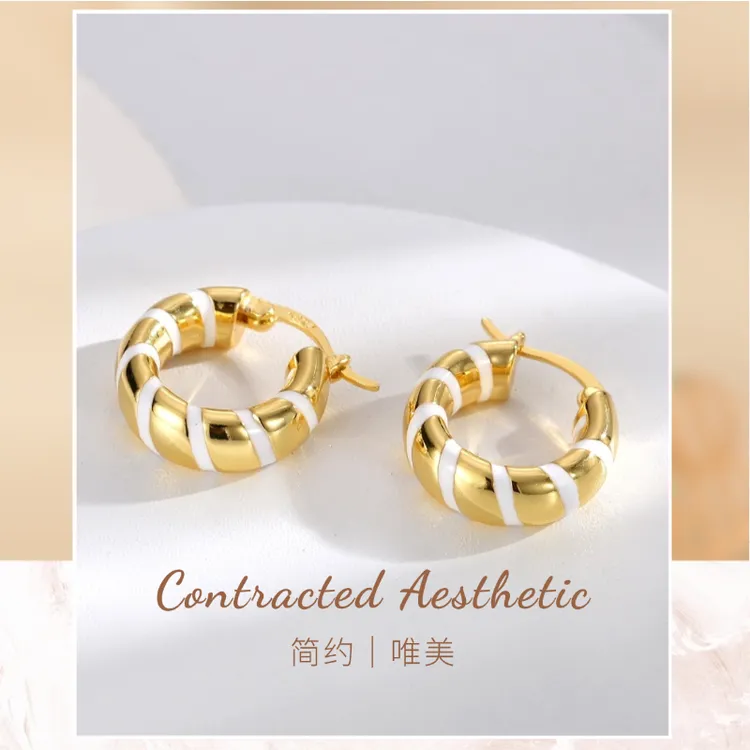 铜合金耳饰 韩版简约复古耳扣镀金珍珠造型日常佩戴耳环轻奢耳圈