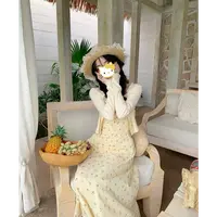 【香草奶黄】甜美度假风碎花吊带连衣裙女初秋穿搭开衫两件套