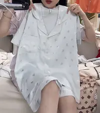 夏天家居服套装翻领蓝蝶睡衣系短袖短裤长裤薄款夏季宽松
