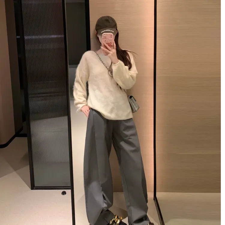 2025早秋新款时尚套装气质显瘦洋气休闲百搭长袖圆领上衣宽松长裤