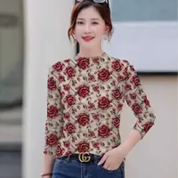 长袖女士印花半高领600656