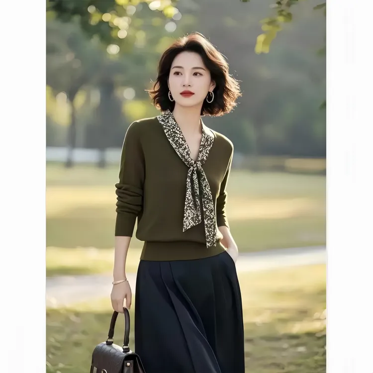 洋气欧货潮时髦超好看漂亮毛衣高端精致绿色针织+半身裙时尚套装