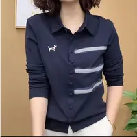 8953-（狗狗刺绣）（丈青）三条线半纽扣衬衫
