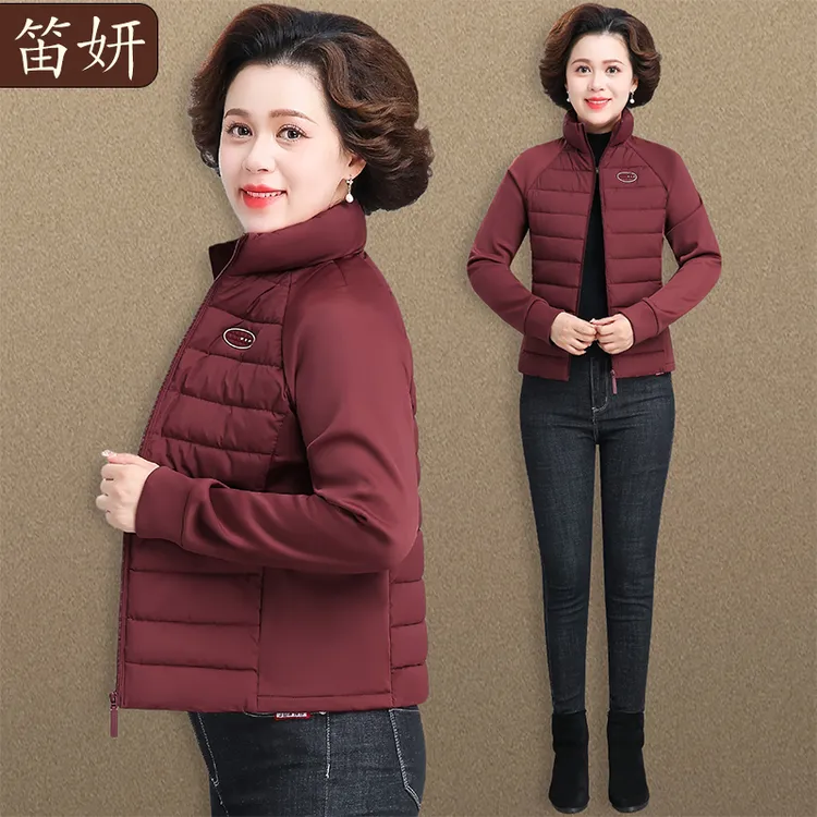 妈妈冬装轻薄羽绒棉服外套运动瑜伽服上衣中老年女秋冬短款小棉袄