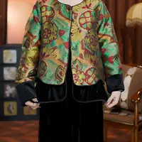 彰缎（外套）黄色涂鸦拼接撞色复古外套复古上衣秋季新款25143