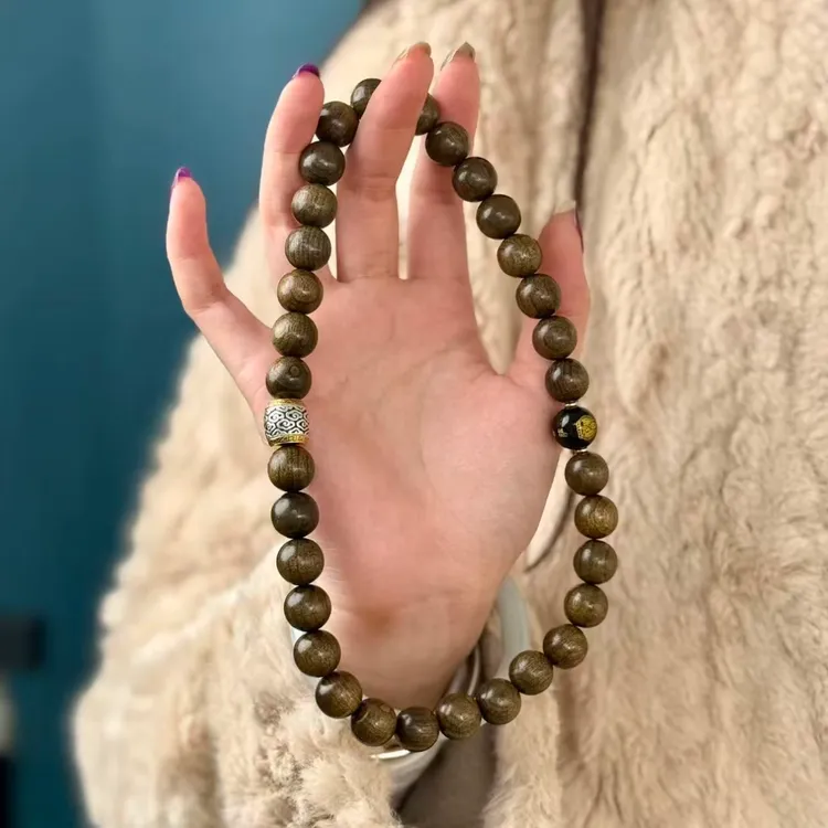 十二生肖金丝楠木双圈手串阴沉木本命佛乌金料软木中式国风手链