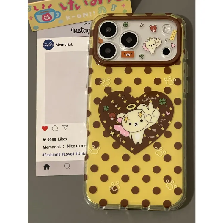 可爱波点爱心轻松熊适用苹果17promax手机壳iPhone16全包15/14/13