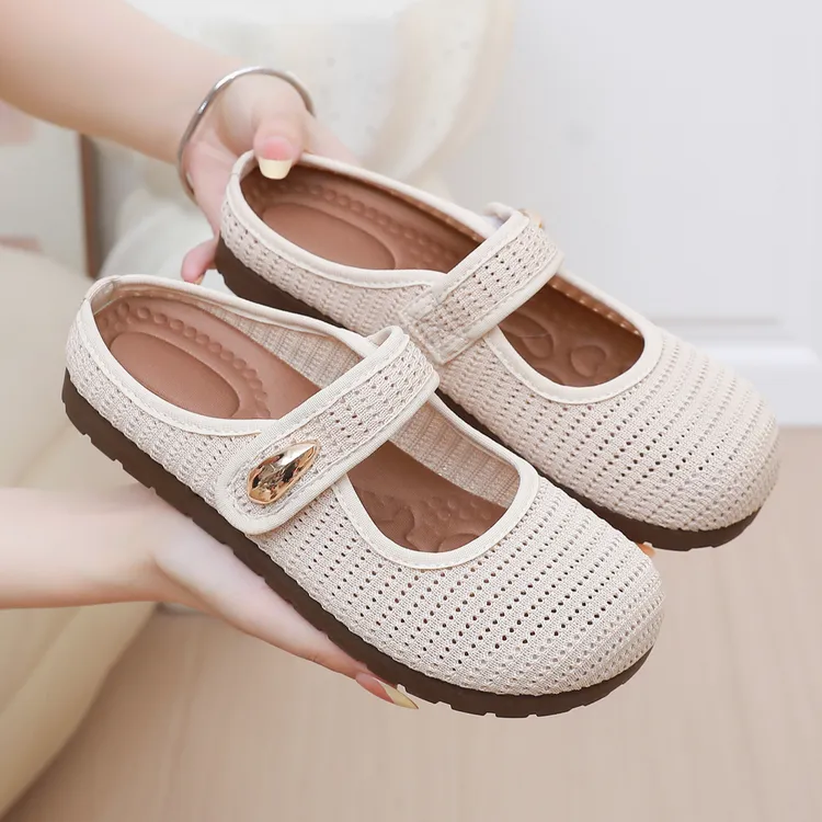 2025夏季新款百搭勃肯半拖透气平底鞋女舒适包头拖鞋女外穿洞洞鞋