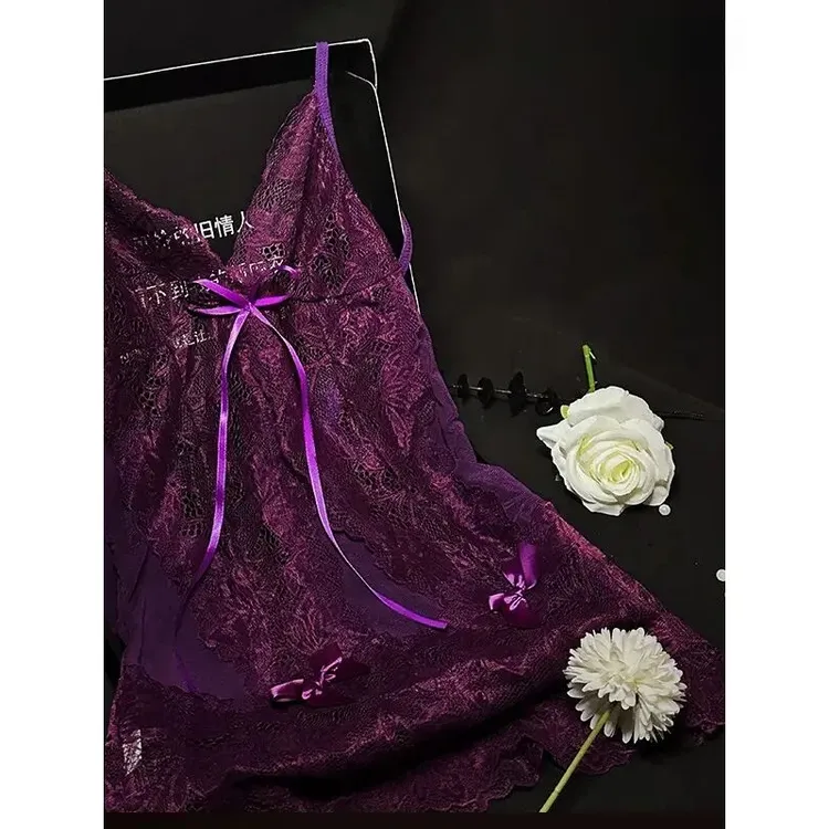 Xunmi/浔觅润丝 紫色蕾丝睡裙轻奢女士百搭家居服