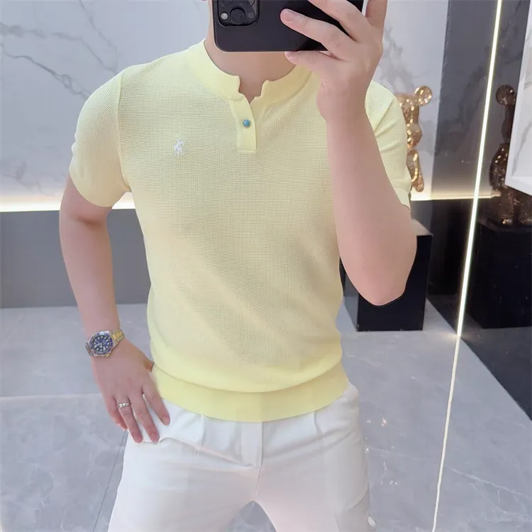 度尚-2025新款男士半袖夏季高品质冰麻针织时尚潮流圆领短袖t恤