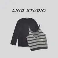 LING/STUDIO『双倍快乐』秋冬百搭休闲真两件上衣+吊带套装5092691