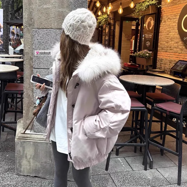 棉服女冬季2025新款加厚宽松棉袄韩系牛角扣小个子短款棉衣外套