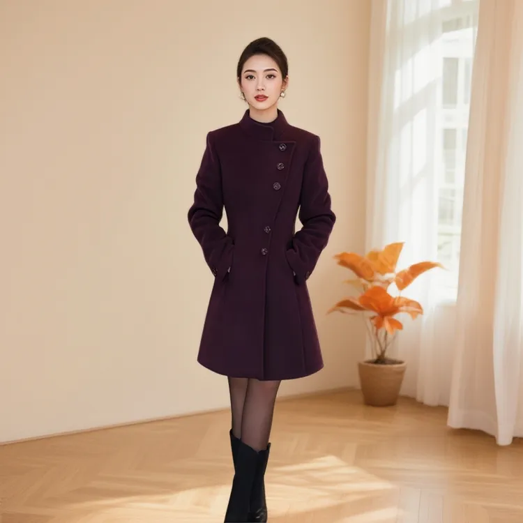 秋冬新款短款加棉款毛呢外套显瘦气质时尚修身加厚立领羊毛呢大衣
