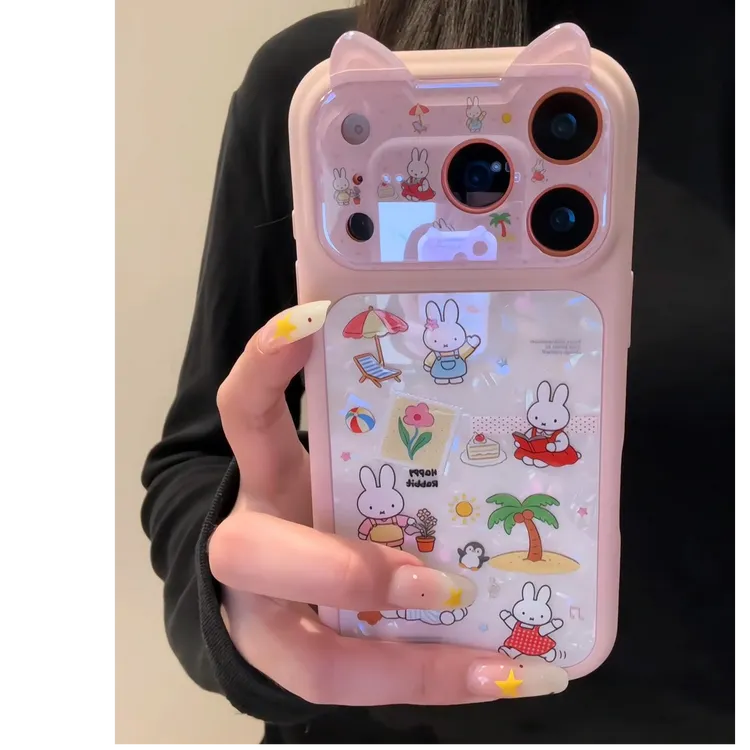 可爱猫耳朵米菲兔适用苹果17promax手机壳新款iPhone16高级感防摔