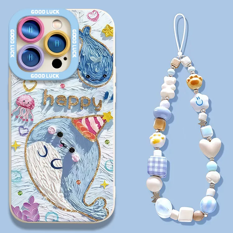 油画鲸鱼适用iPhone16promax手机壳苹果15瞳眼14卡通13软12保护套