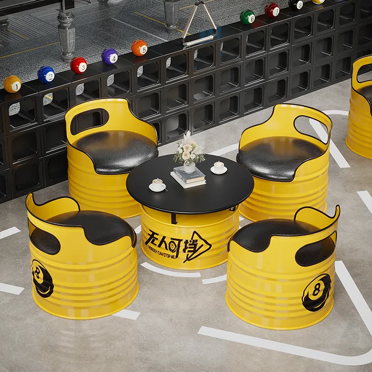 台球厅管工业风桌椅组合复古铁艺油桶凳子商用奶茶店咖啡厅洽谈桌