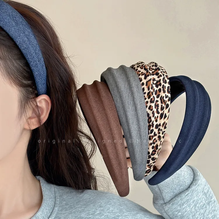 复古豹纹发箍女时尚宽版防滑秋冬发饰外出百搭高颅顶压发洗脸头箍