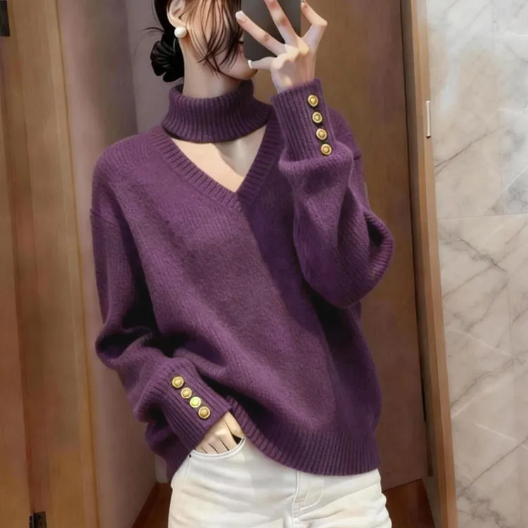 时尚慵懒风l针织衫女2025秋冬新款镂空设计感巨好看软糯打底毛衣