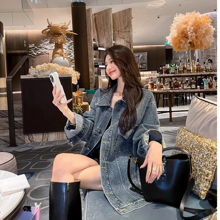 重工烫钻牛仔外套女2025春秋新款水洗复古美式宽松高级感夹克上衣
